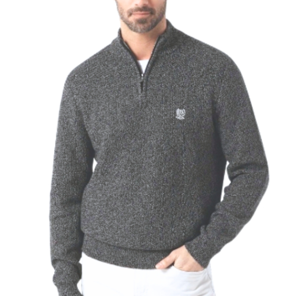 Chaps Pull Over Knit Sweater‎ Gray Man's Size XXL Quarter Zip-Up 100% Cotton